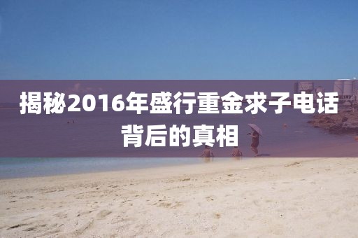 揭秘2016年盛行重金求子电话背后的真相